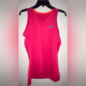 Nike pro Sleeveless Tee.  Pink with silver Nike logo and orange trim.